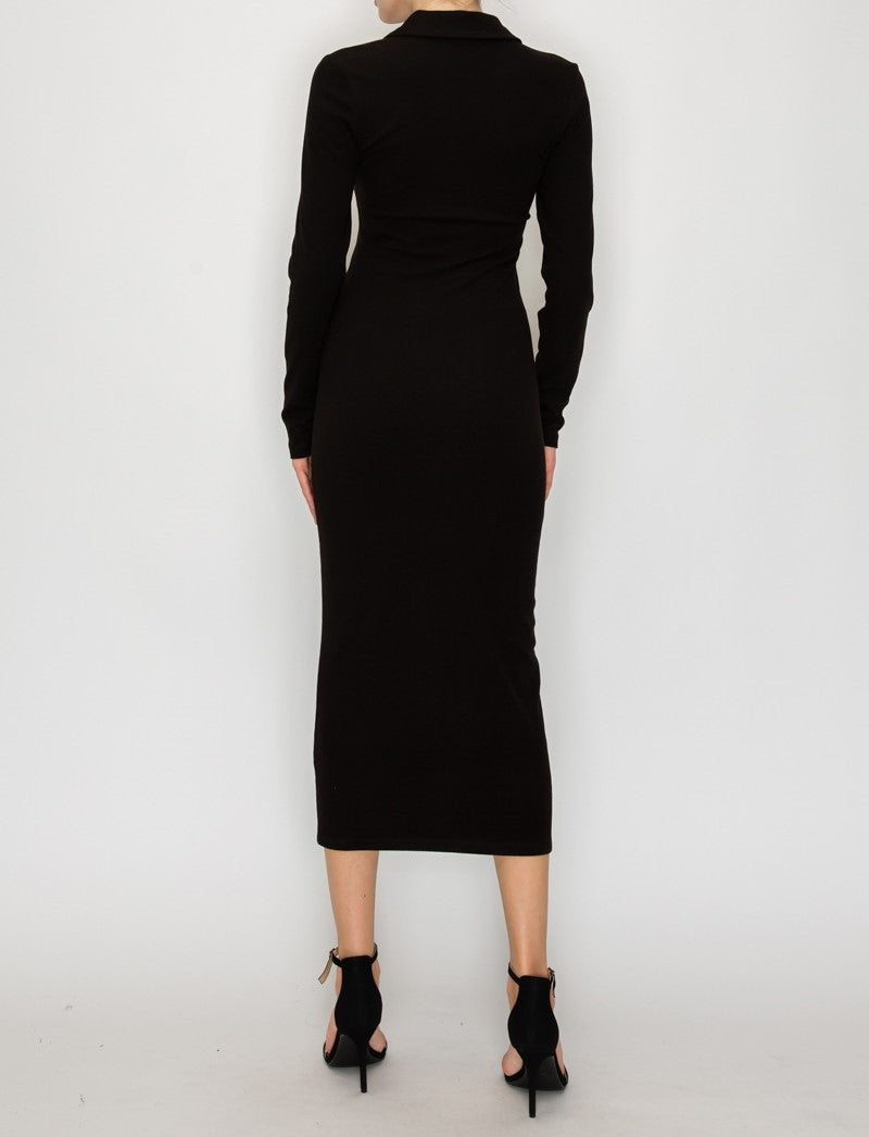 COLLARED MIDI LS DRESS