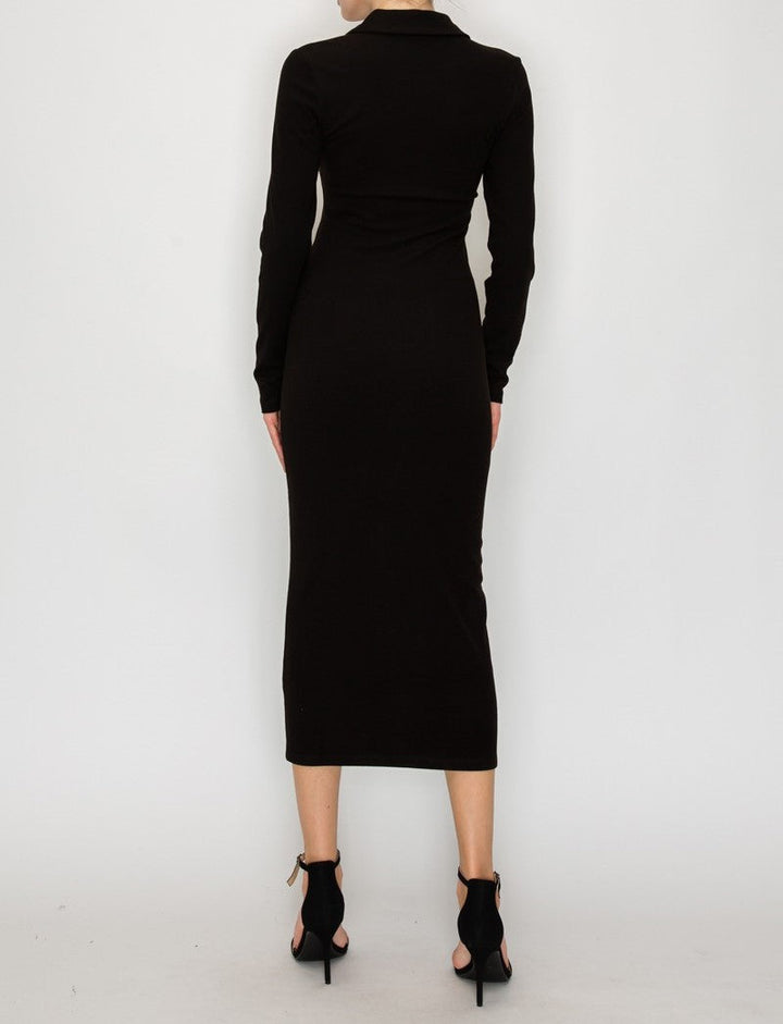 COLLARED MIDI LS DRESS