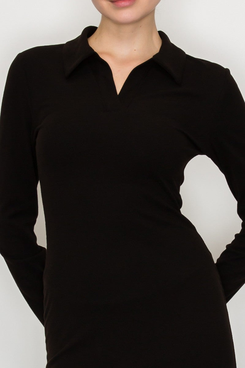 COLLARED MIDI LS DRESS