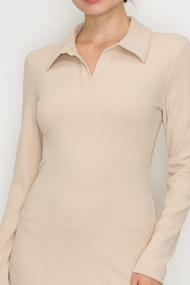 COLLARED MIDI LS DRESS