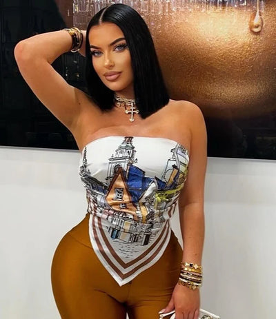 Print Satin Tube Top