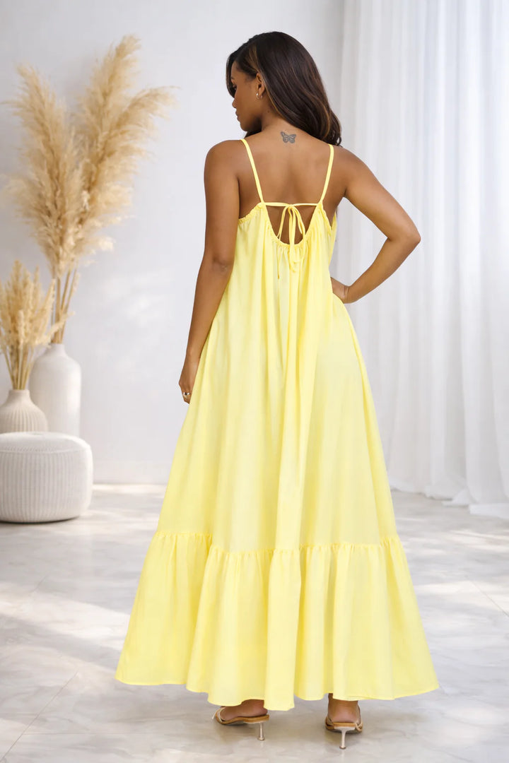 Solid Open Back Maxi Dress With Side Pockets