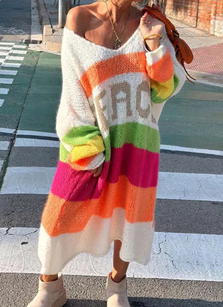 PEACE" MULTI COLOR SWEATER DRESS