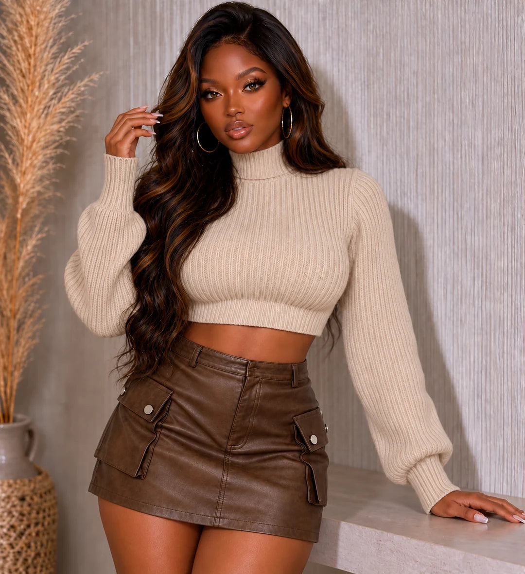 FAUX PU CARGO SKORT