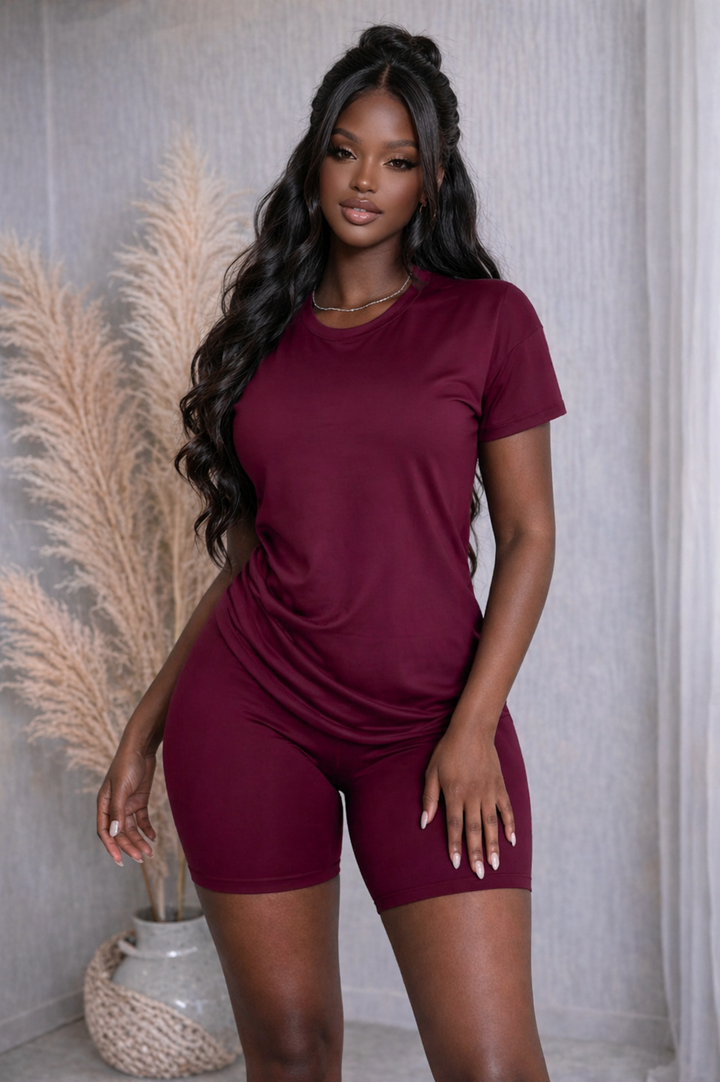 SOLID TOP & BIKER SHORTS SET