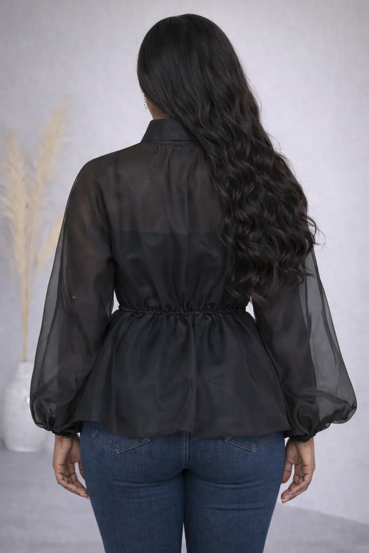 BOW NECK ORGANZA PEPLUM TOP