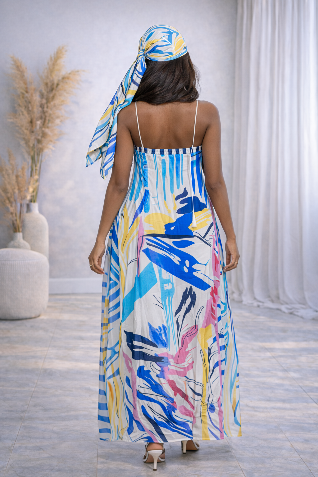 Colorful Patterned Dress and Matching Headscarf