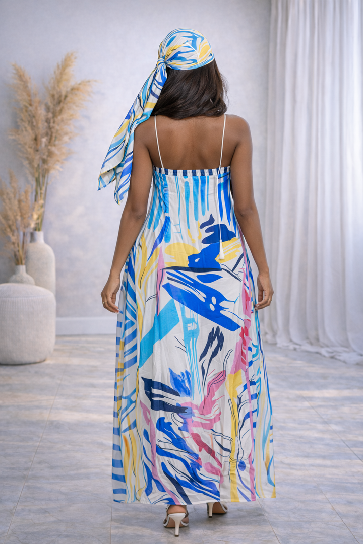 Colorful Patterned Dress and Matching Headscarf