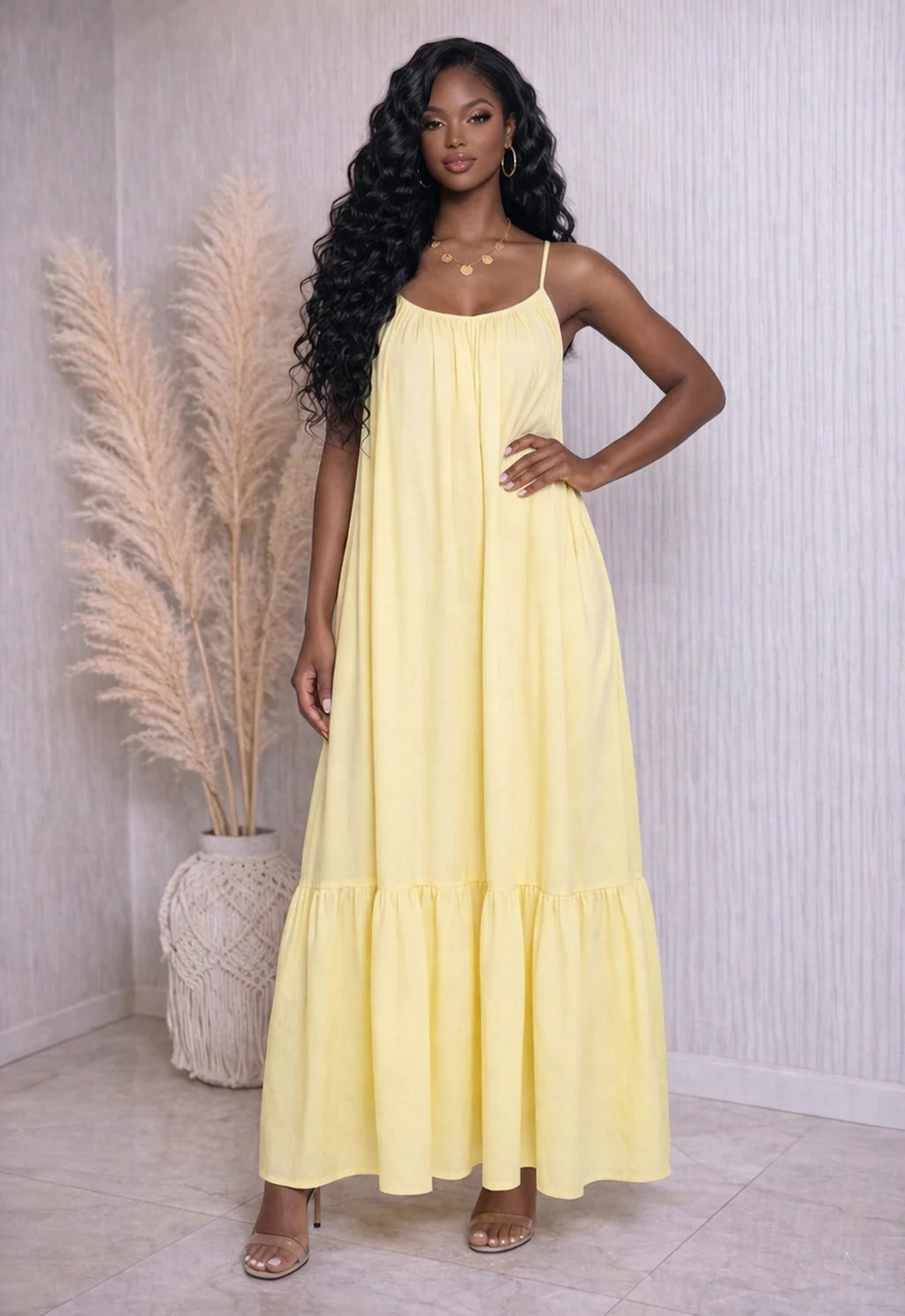 Solid Open Back Maxi Dress With Side Pockets