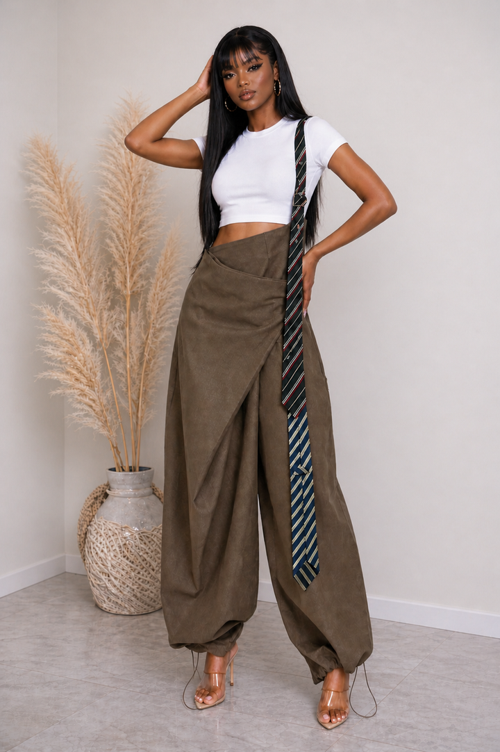 One Shoulder Tie Detail Asymmetrical Drape Overall