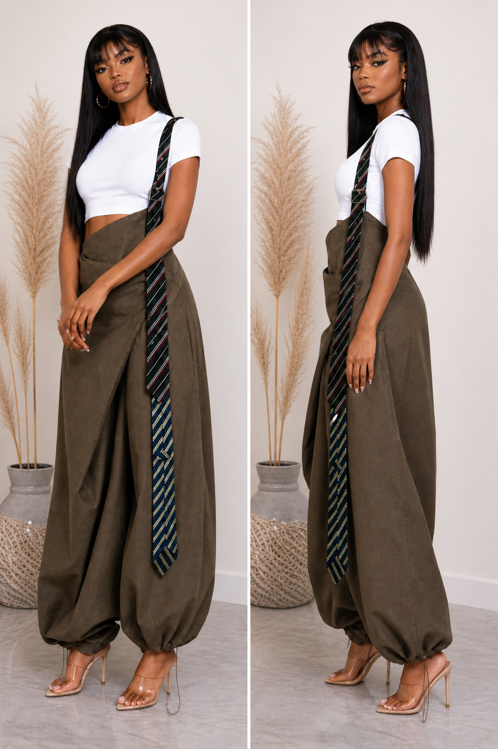 One Shoulder Tie Detail Asymmetrical Drape Overall