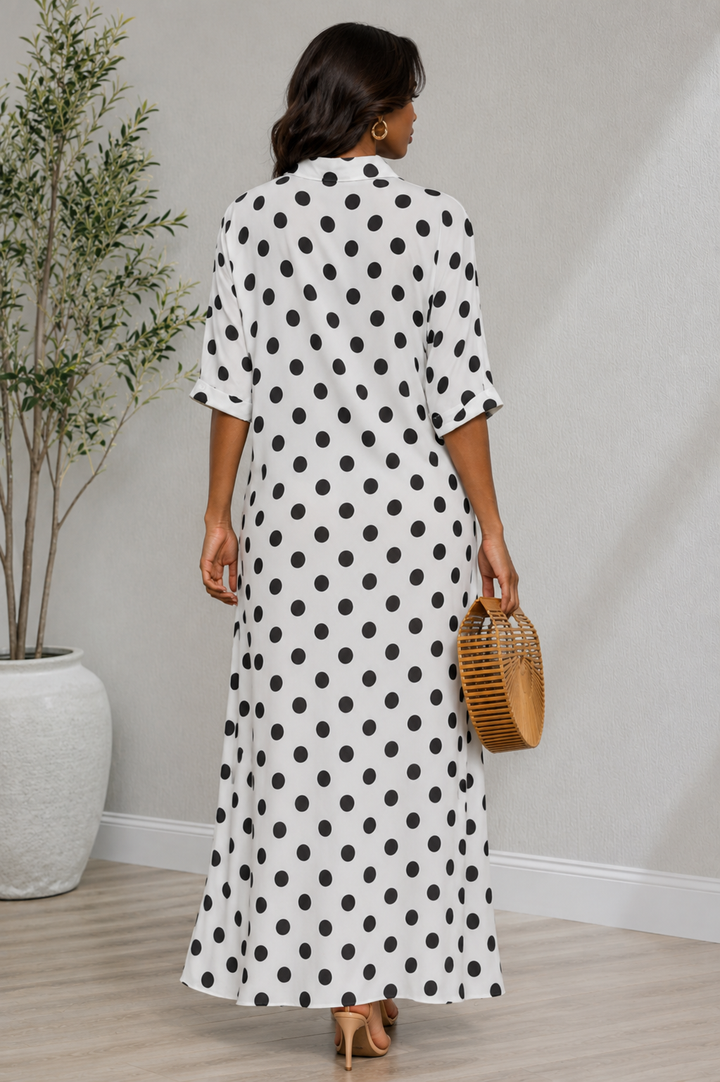 POLKA DUT BUTTON DOWN SHIRT LONG DRESS