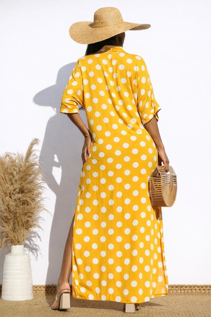 POLKA DUT BUTTON DOWN SHIRT LONG DRESS