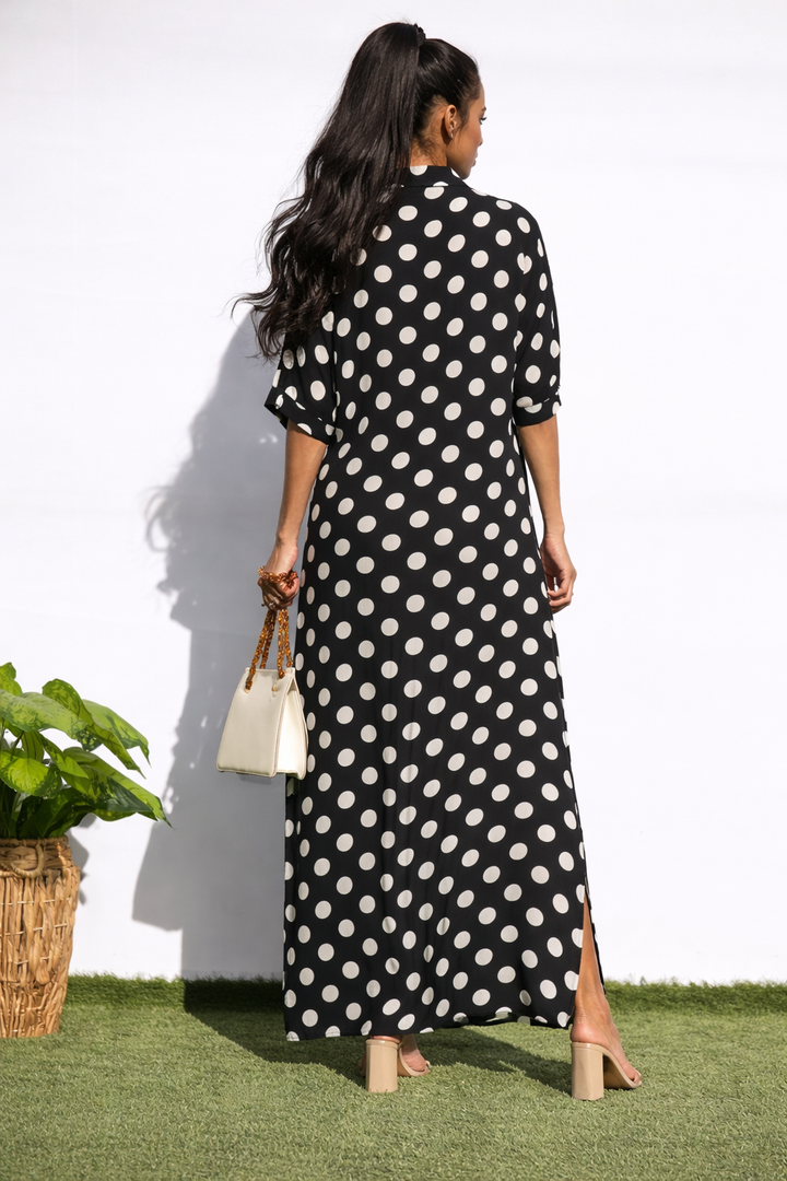 POLKA DUT BUTTON DOWN SHIRT LONG DRESS