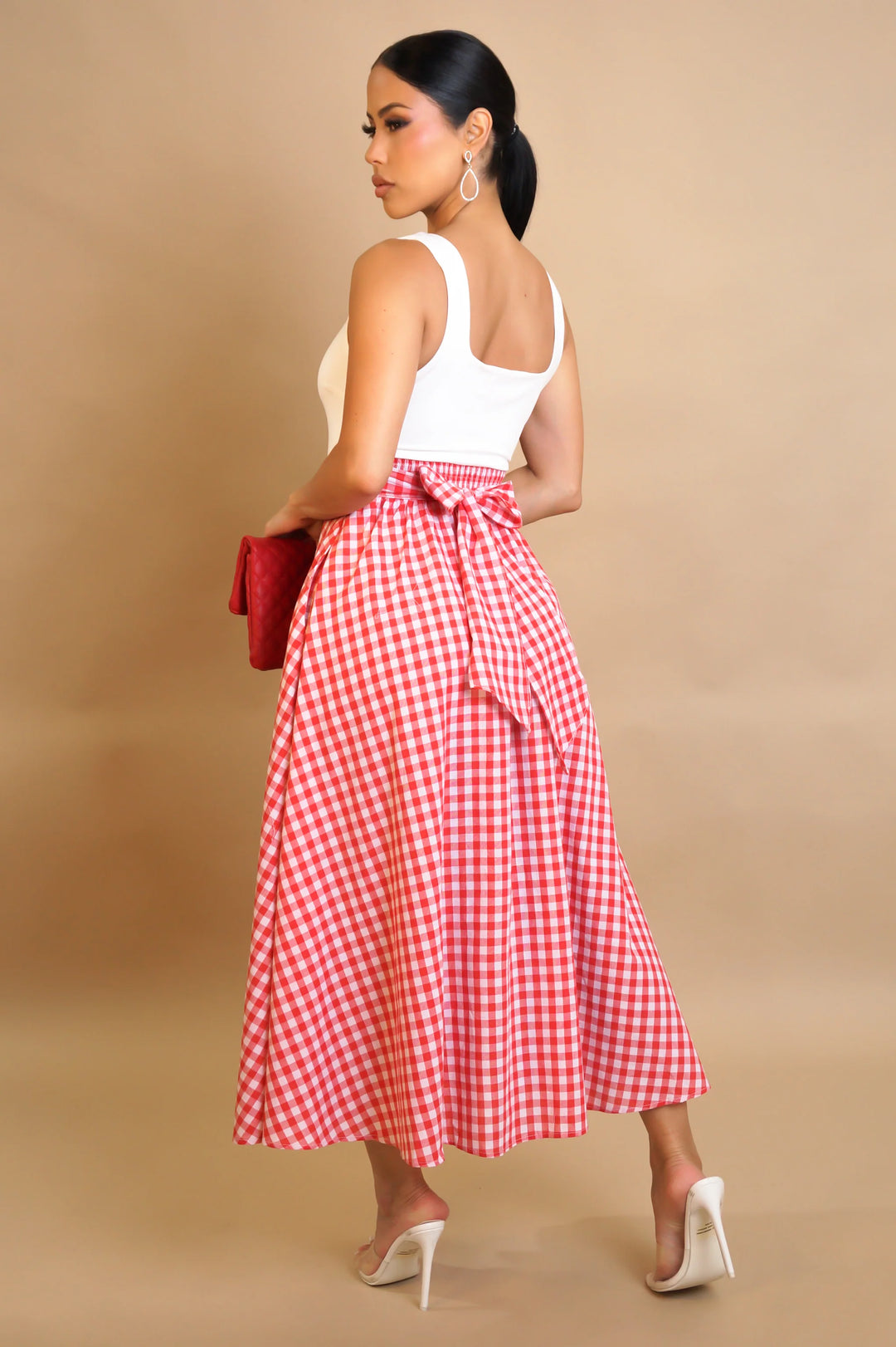 Square Neck Plaid Midi Dresses
