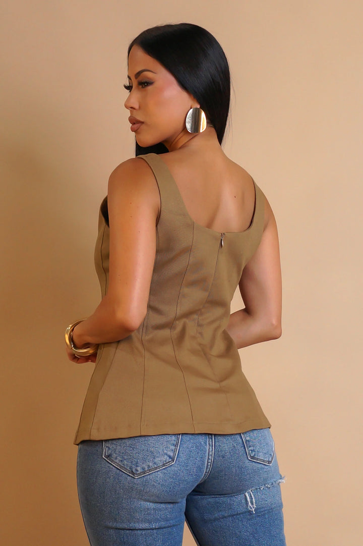 Metal Button Detail Square Neck T Shirt