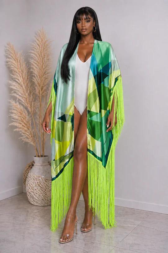 Tropical Fringe Kimono Cover Up Kimono