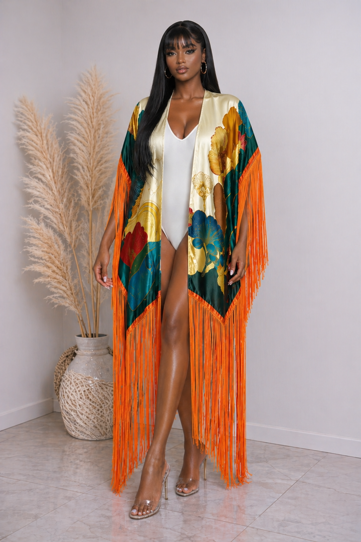 Tropical Fringe Kimono Cover Up Kimono