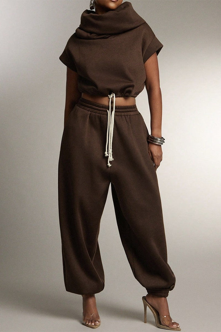 FLEECE COWL NECK TOP & JOGGER SET