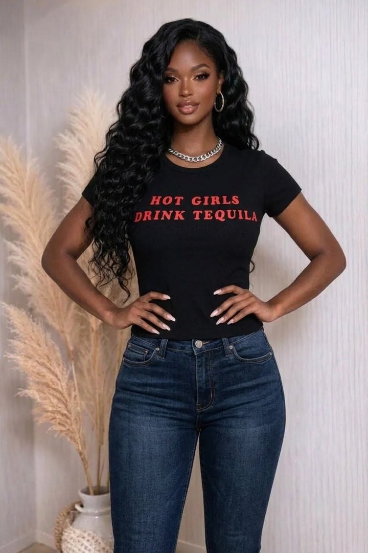 Hot Girls Drink Tequila Graphic Short Sleeve Top