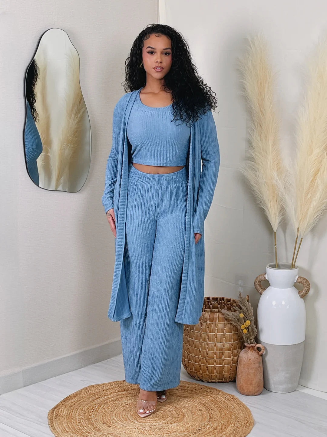 Crinkle Cardigan 3-Piece Set