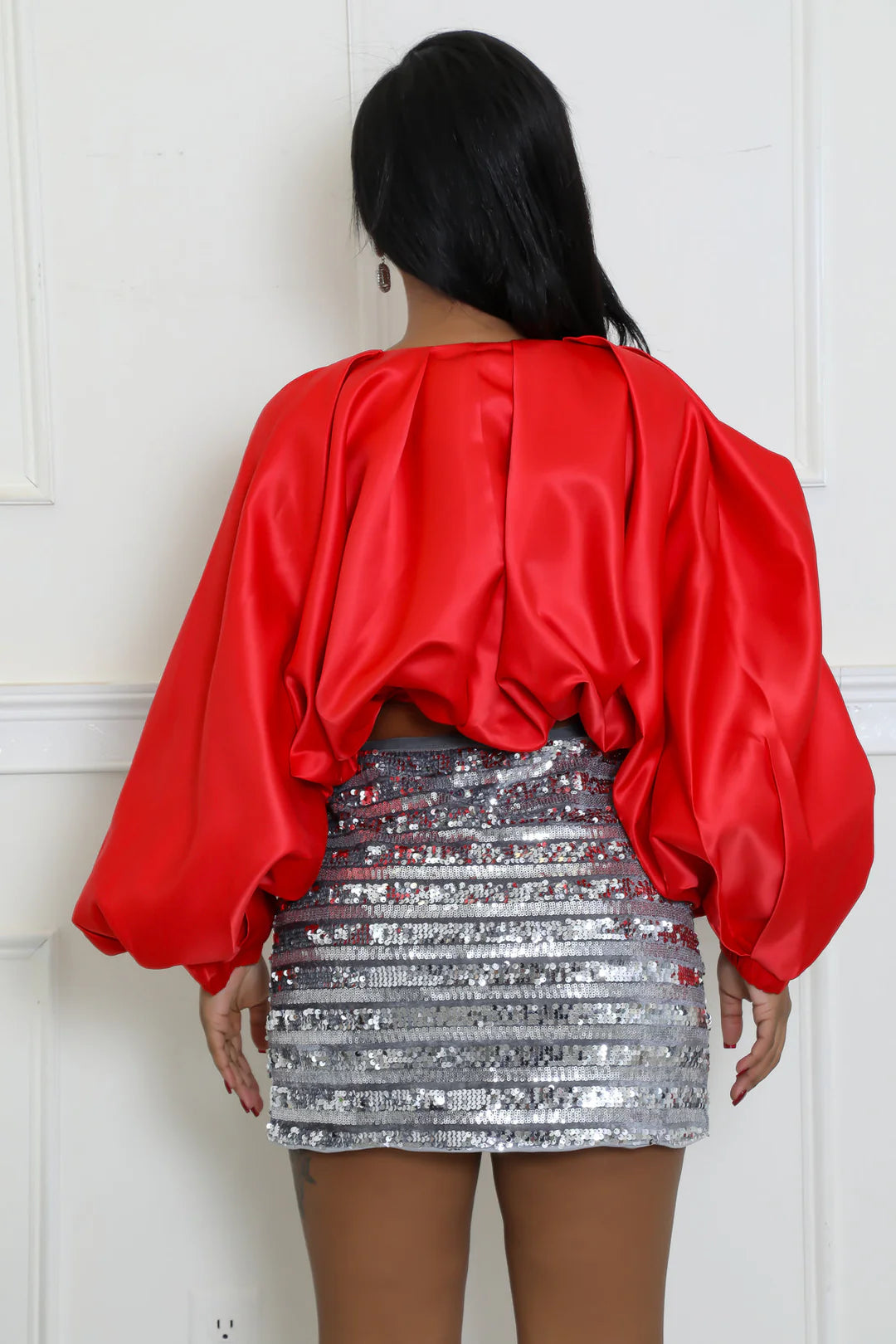 Long Sleeve Front Crop Bubble Top