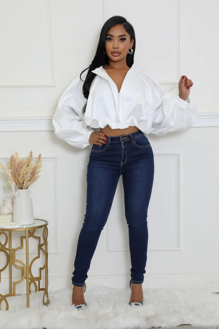 Long Sleeve Front Crop Bubble Top