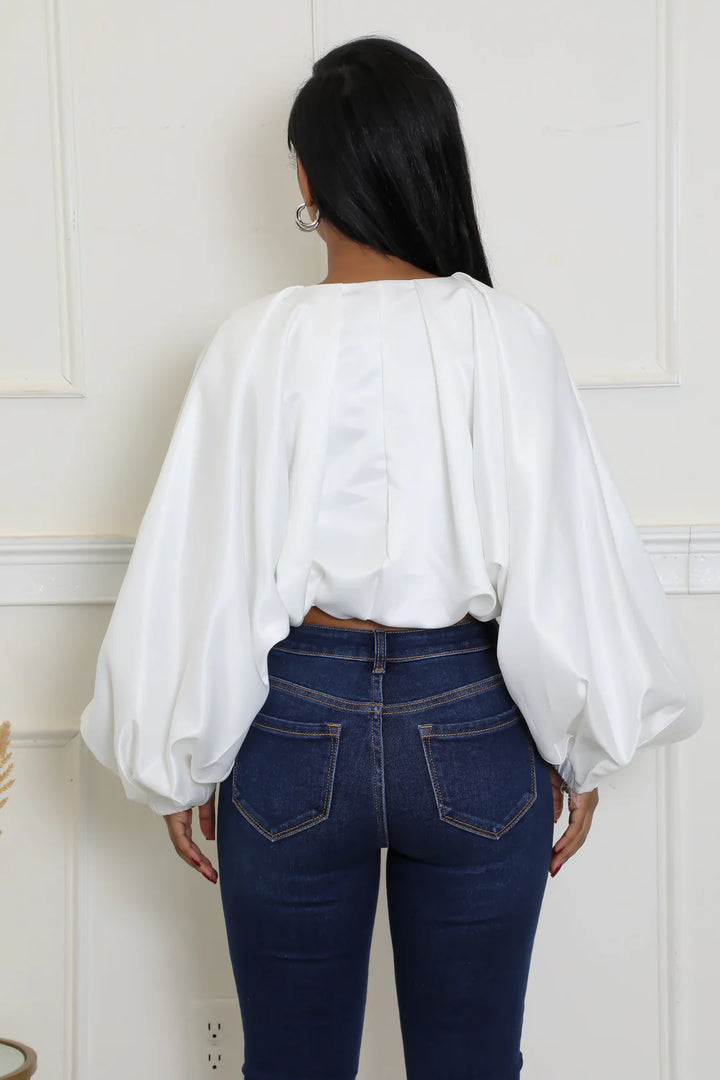 Long Sleeve Front Crop Bubble Top