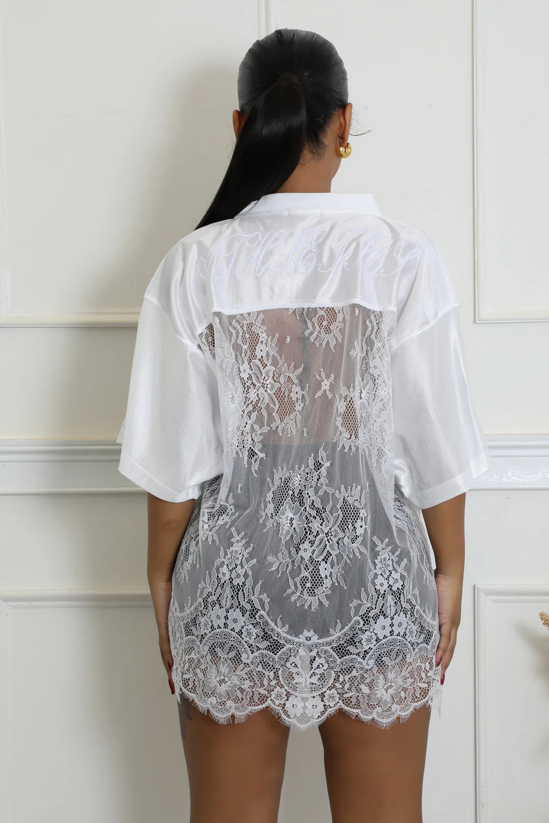 V Neck Oversized Lace Jersey Top