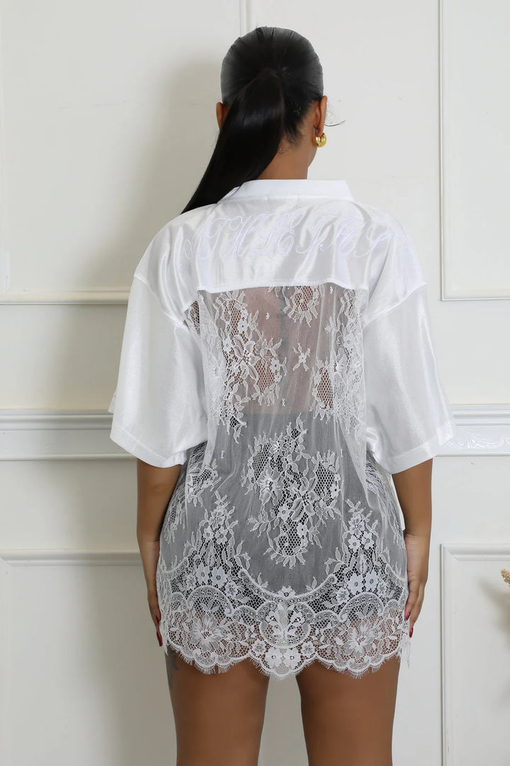 V Neck Oversized Lace Jersey Top