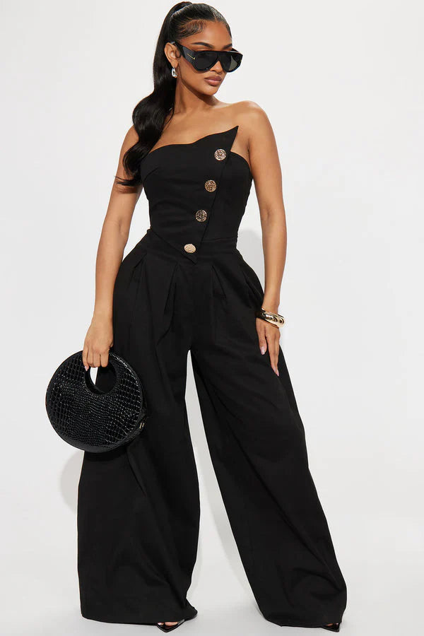 Gold Button Tube Twill Jumpsuit