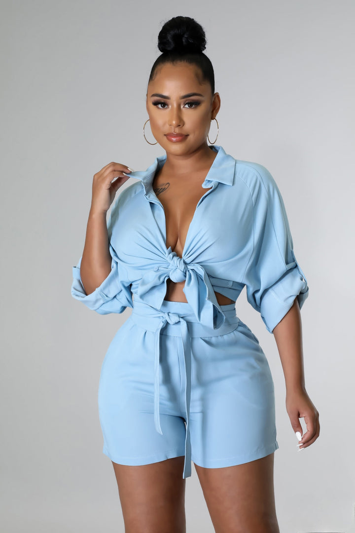 Solid Button Up Shirt & Shorts Set