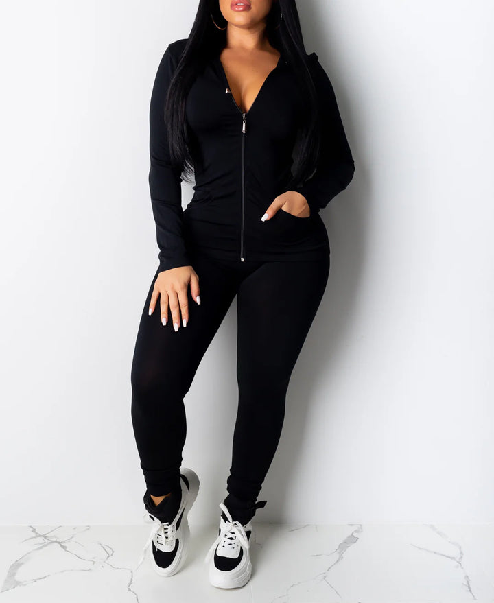 Solid Hoodie Leggings Set