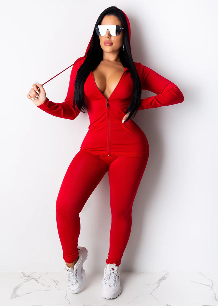 Solid Hoodie Leggings Set