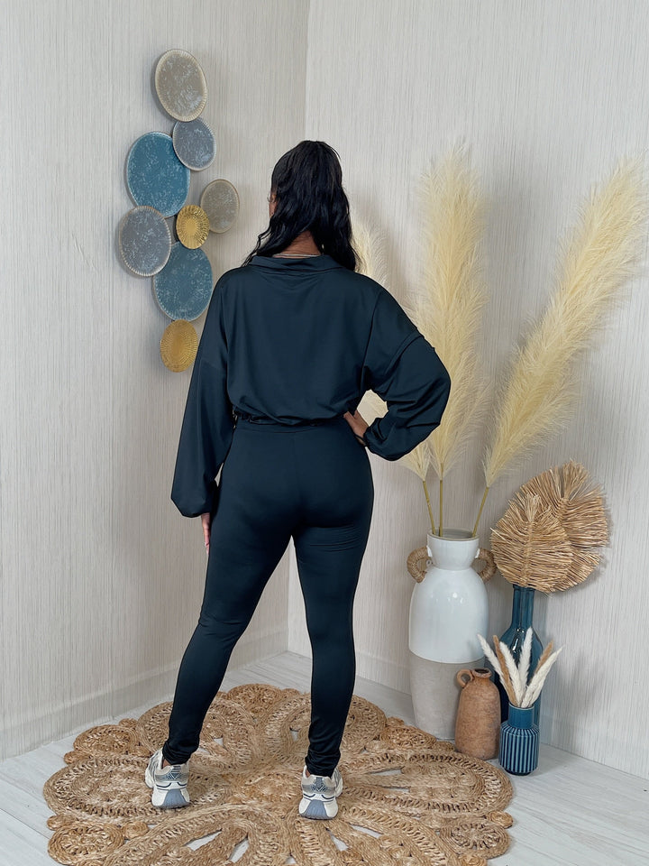 Solid Zip Up Crop Jacket & Leggings Set