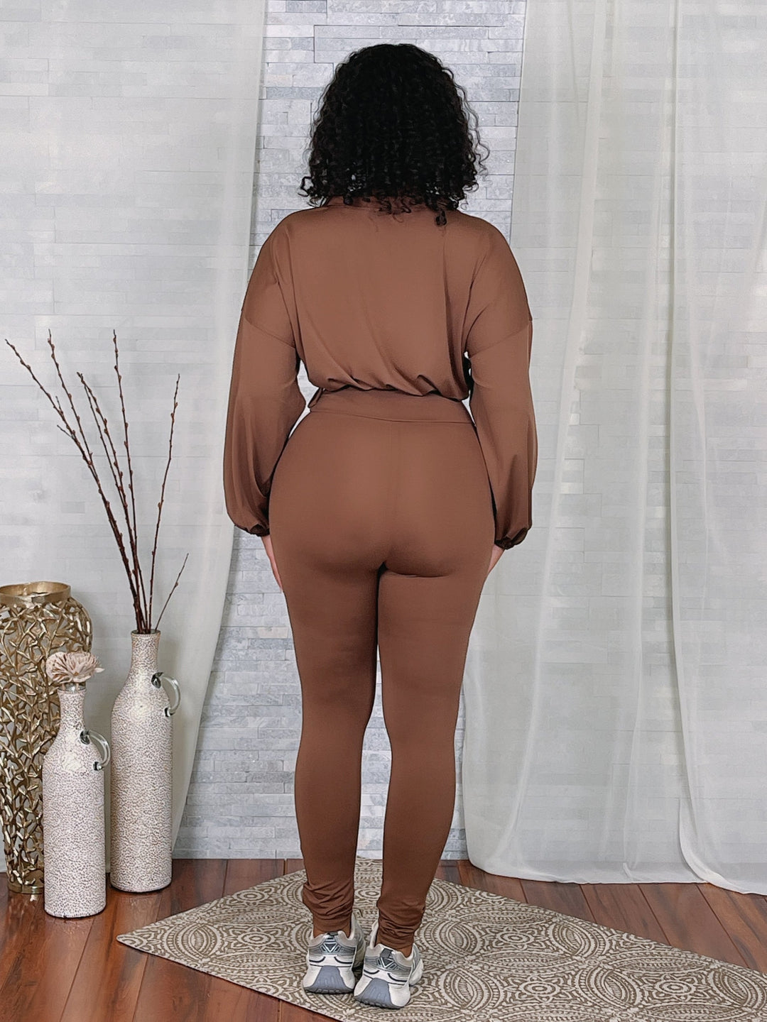 Solid Zip Up Crop Jacket & Leggings Set