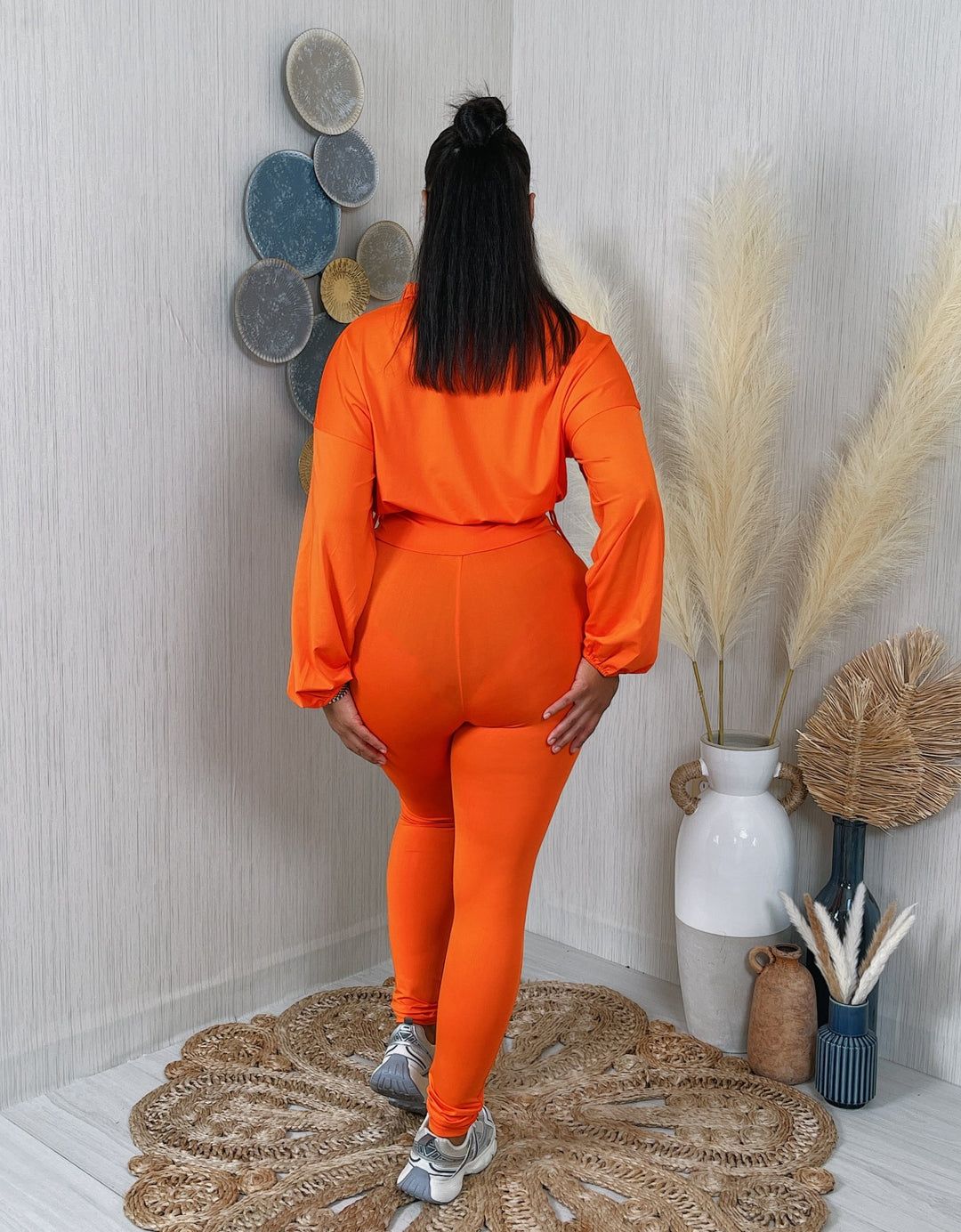 Solid Zip Up Crop Jacket & Leggings Set