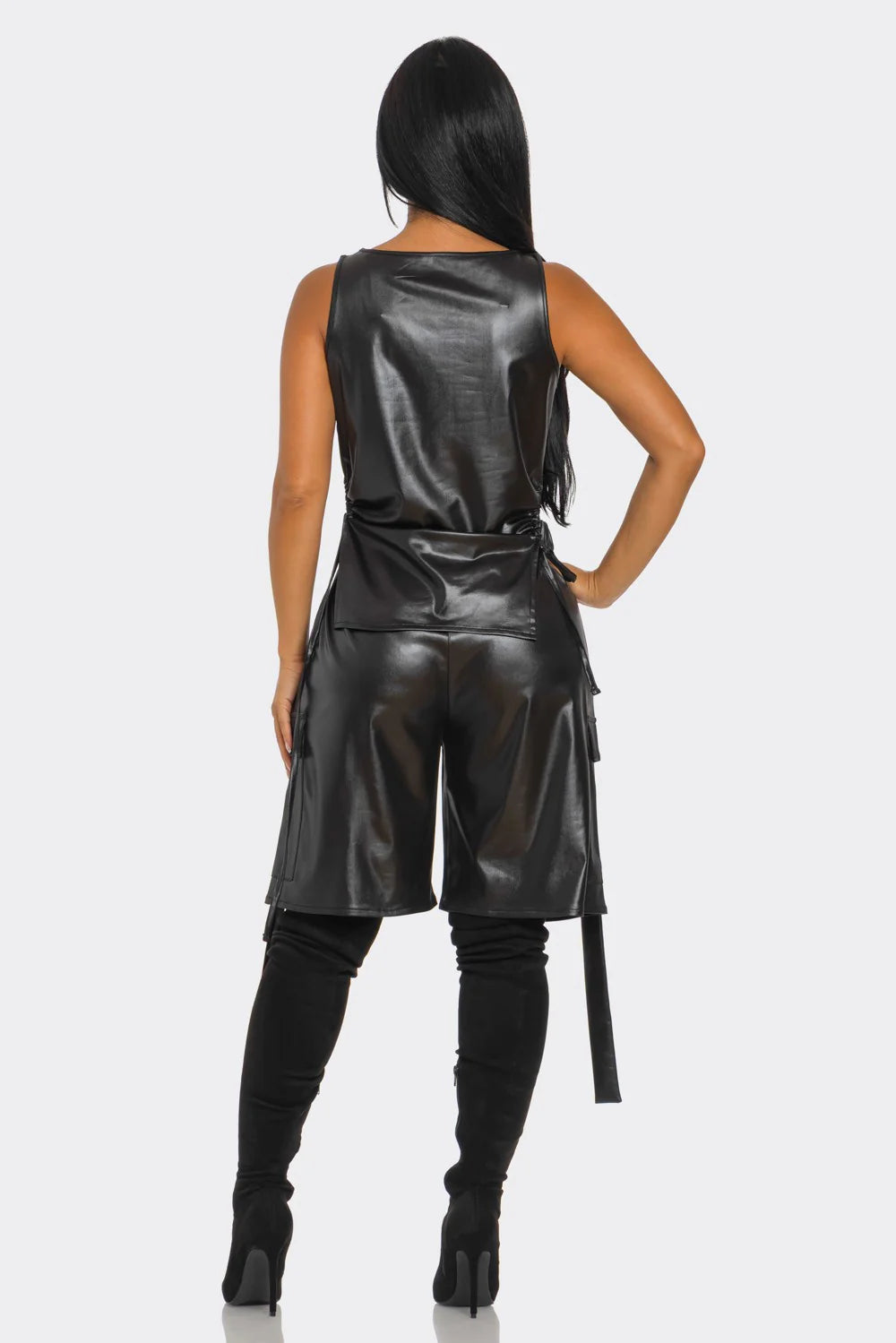 FAUX PU TANK TOP & JORTS SET