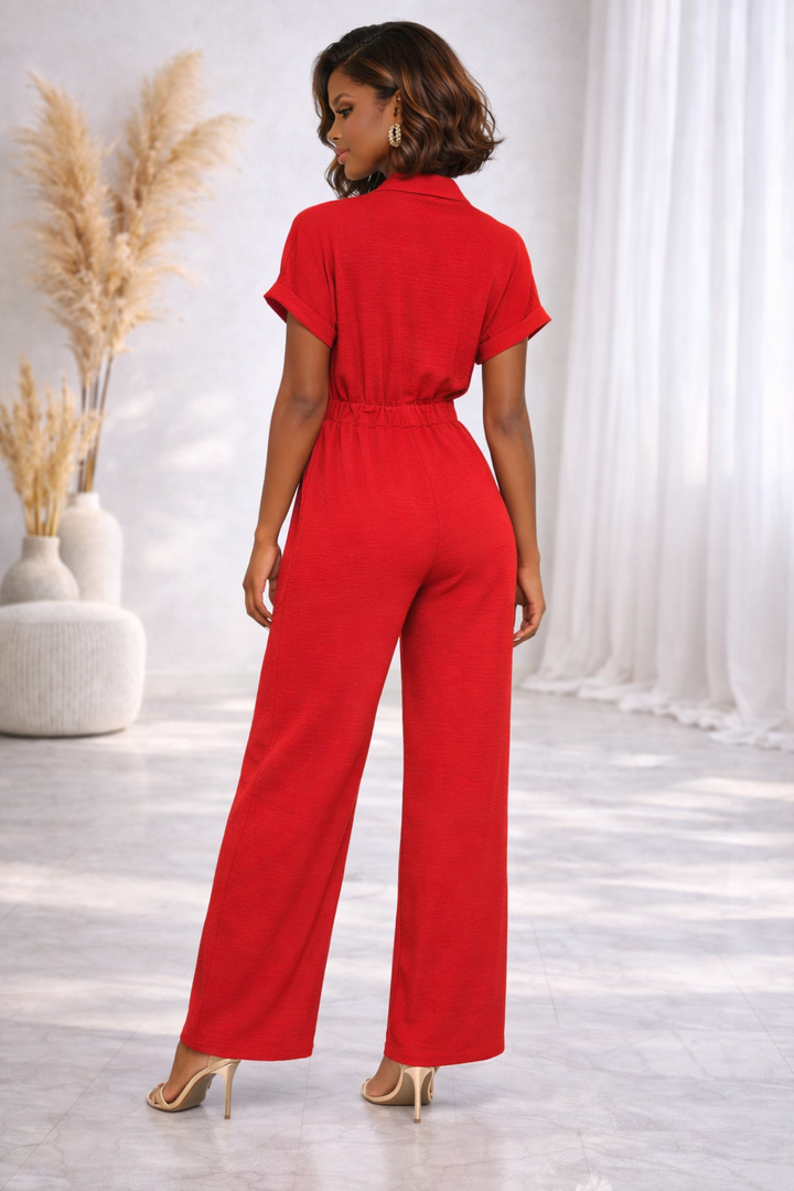 WRINKLE V NECK SS SHIRT JUMPSUIT