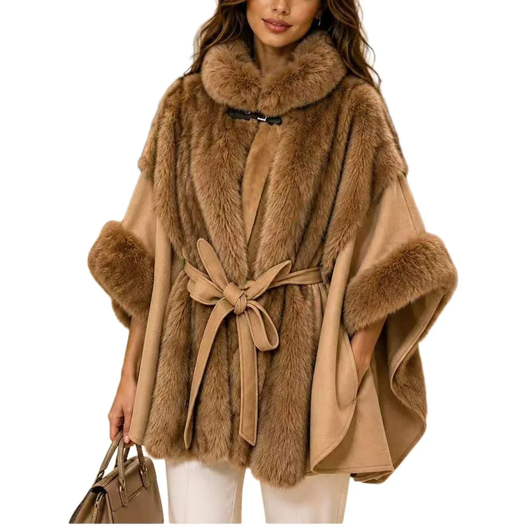 FAUX FUR TRIM BELTED VEST