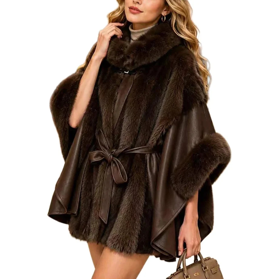 FAUX FUR TRIM BELTED VEST