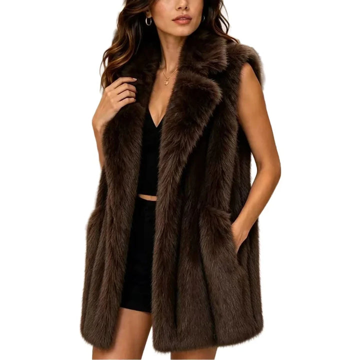 NOTCHED LAPEL FAUX FUR VES