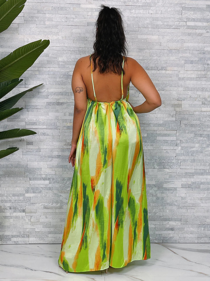 Satin Multi Color Wide Leg Jumpsuit