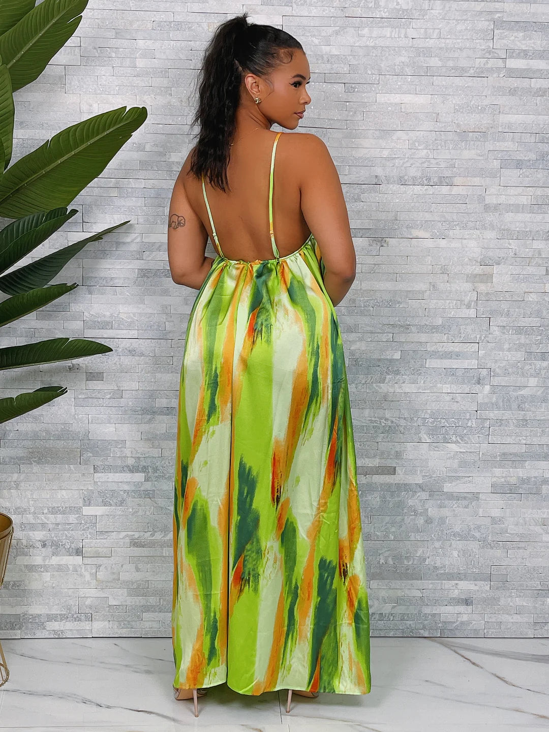 Satin Multi Color Wide Leg Jumpsuit
