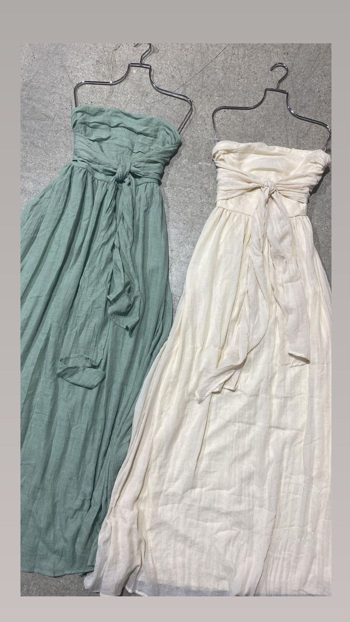 TUBE SMOCKED TIE BACK WAISTED MIDI DRESS