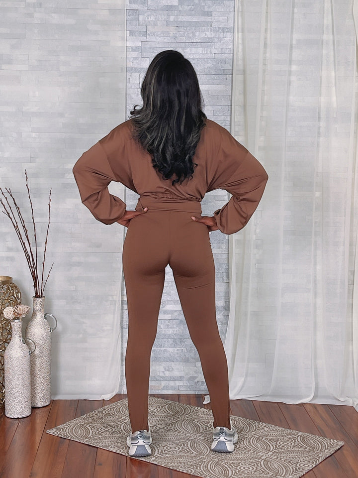 Solid Zip Up Crop Jacket & Leggings Set