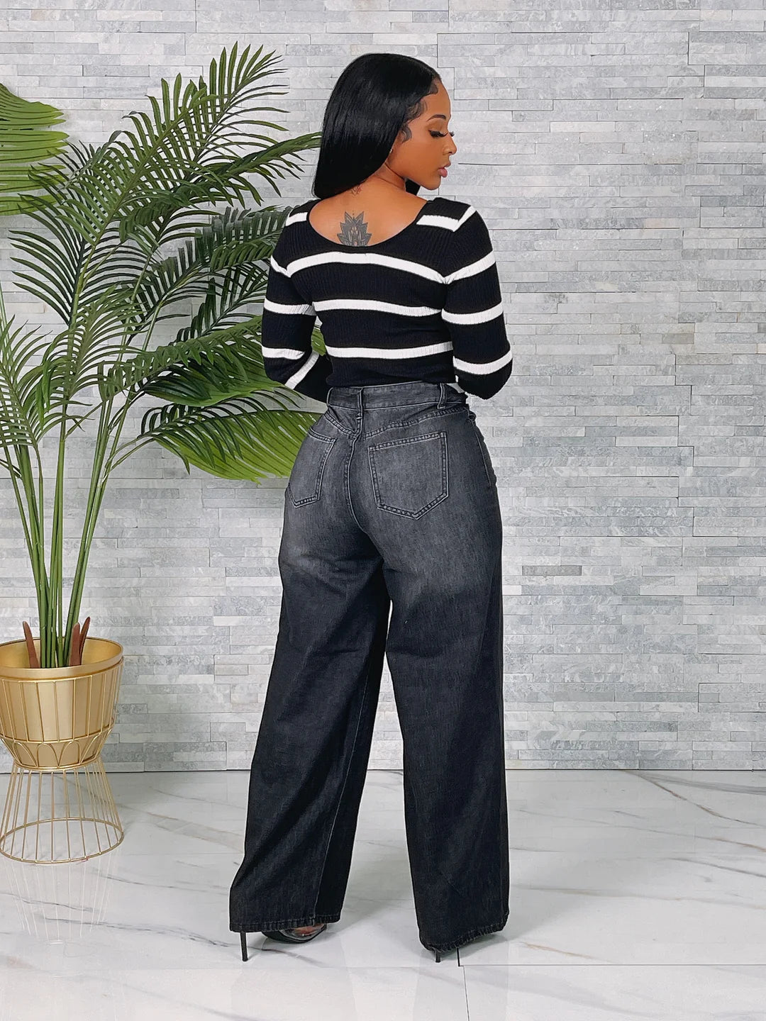 High Waist Wide Leg Denim Pants