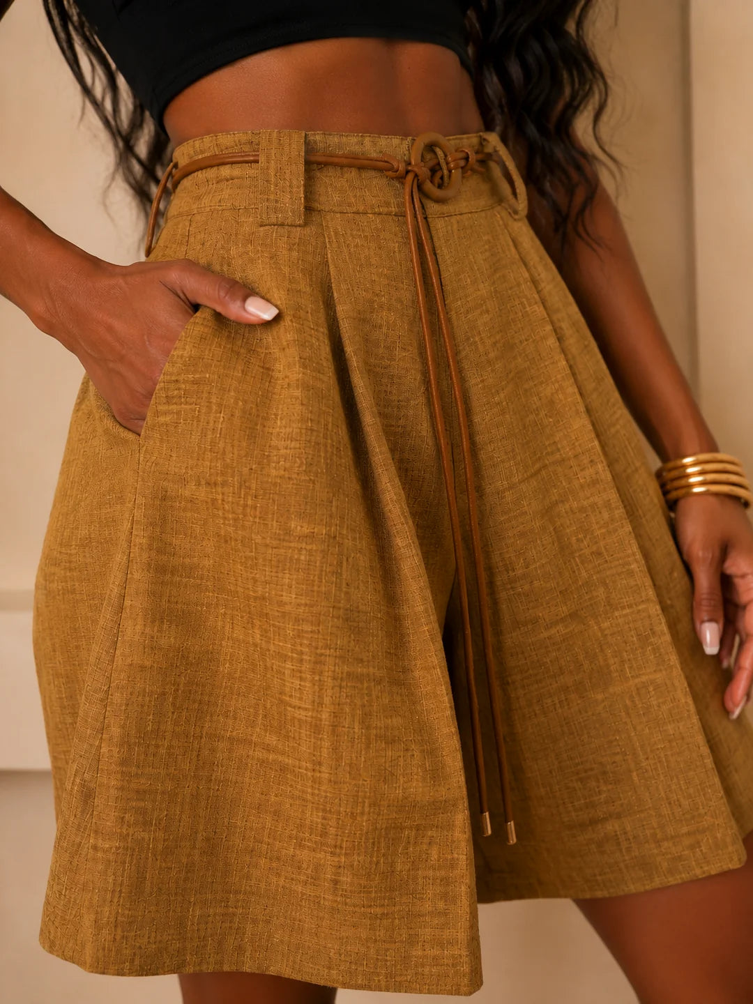 LINEN BELTED JORTS