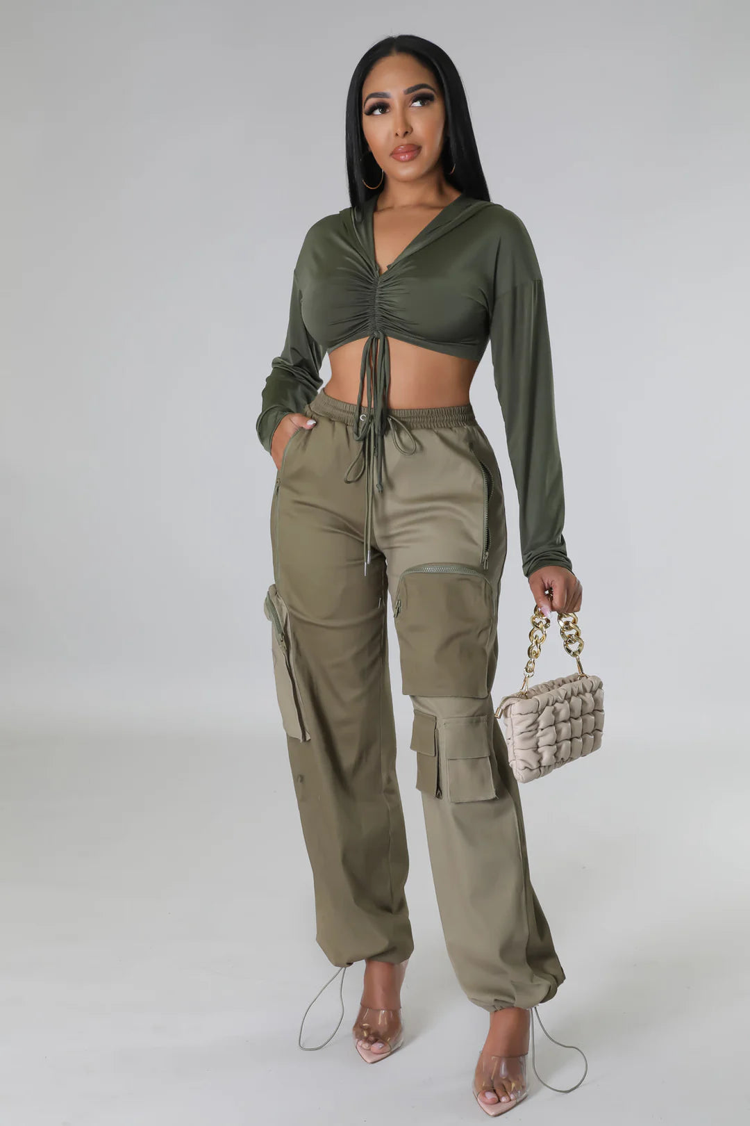 Front Ruched Crop Hoodie & Skirt Set Regular price$45.00