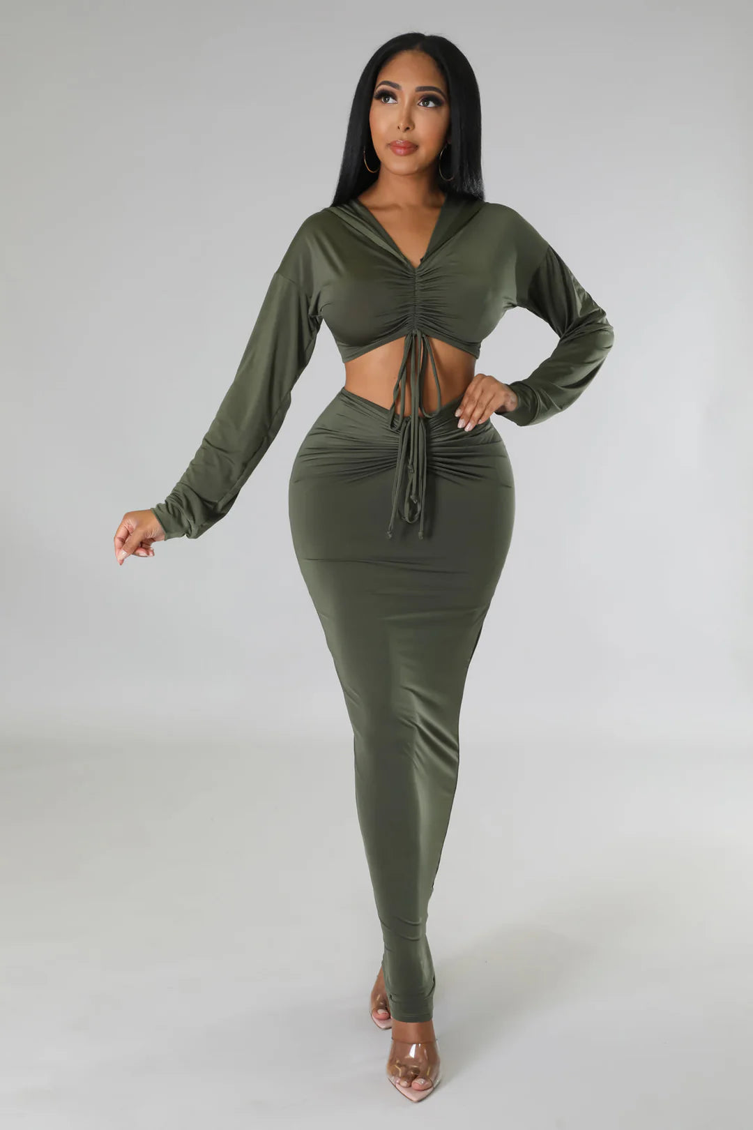 Front Ruched Crop Hoodie & Skirt Set Regular price$45.00